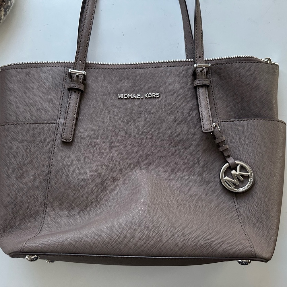Michael Kors Taupe Leather Tote with Silver Hardware
